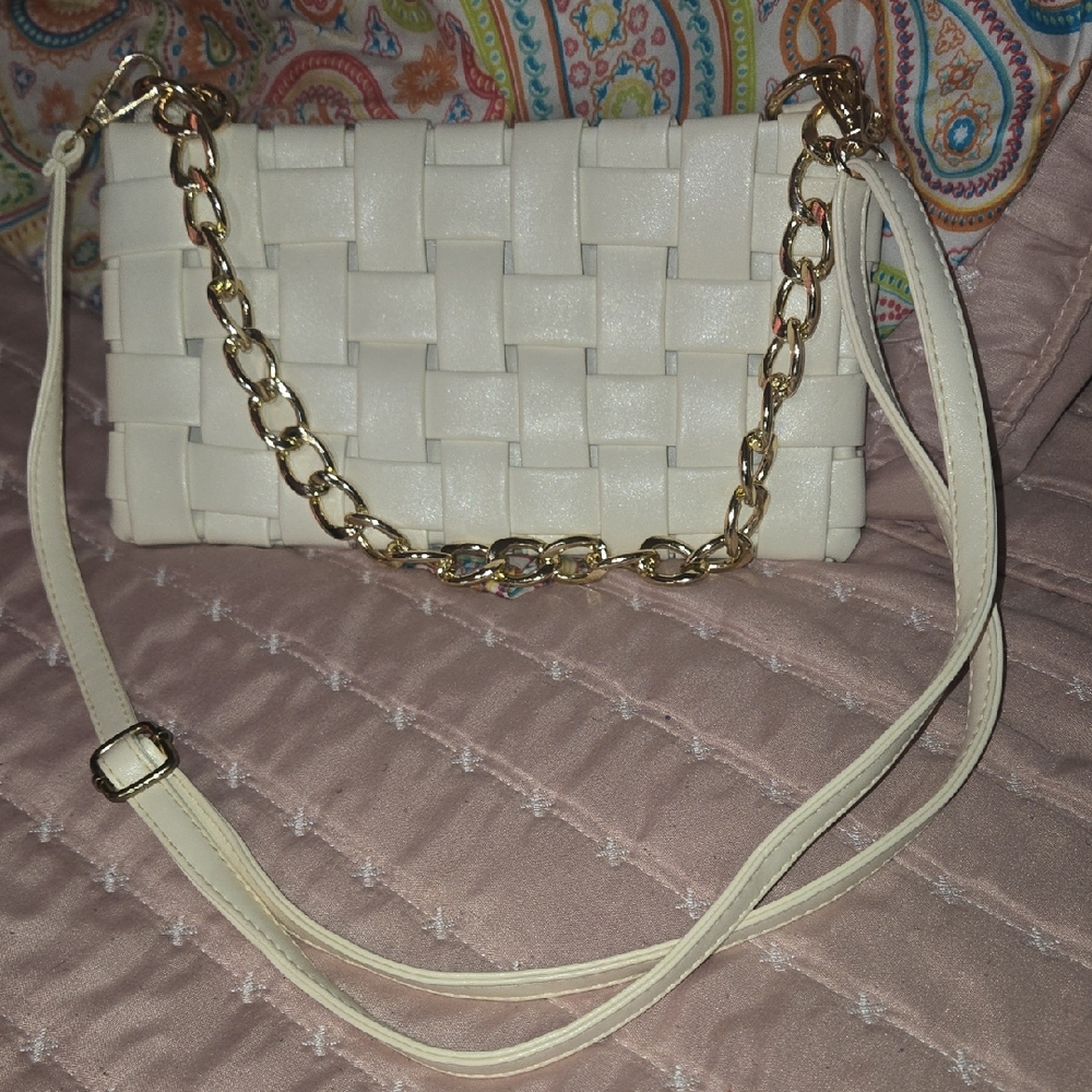 Rainbow Cream Crossbody Bag with Gold Chain